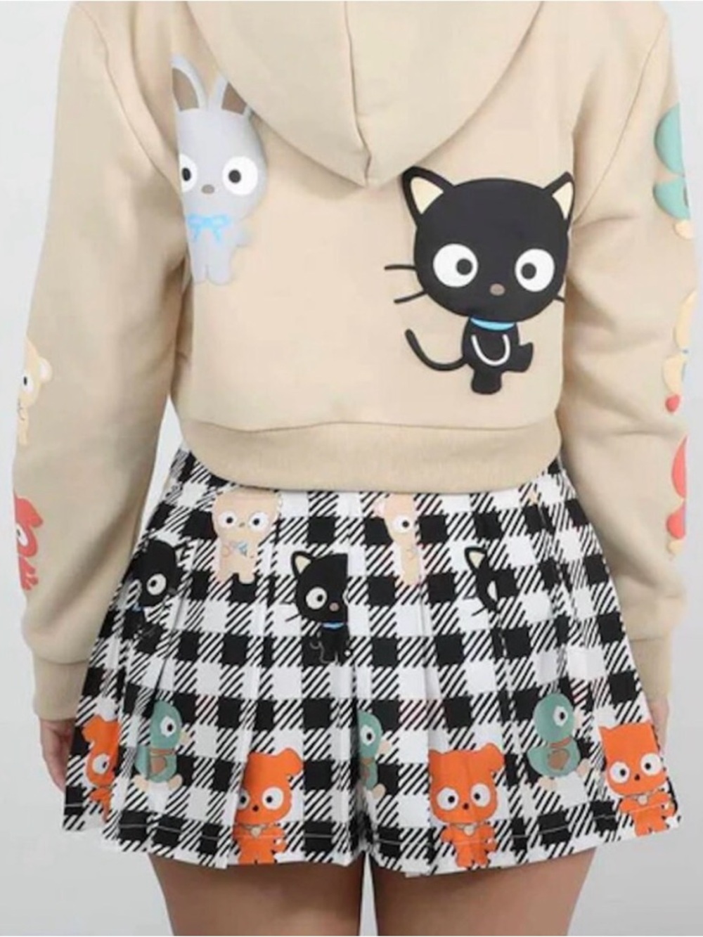 Dumbgood x Sanrio Chococat Pleated Mini Skirt Herringbone Size M